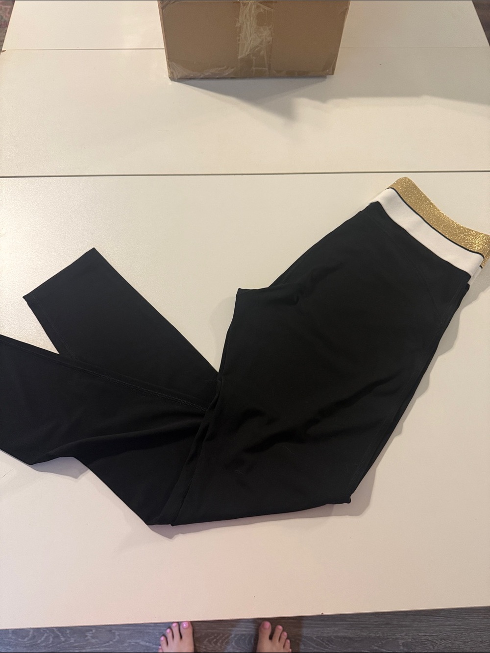 PINK- Victoria Secret - Black Women's Pull-On Pants with Gold-Trim Waistband